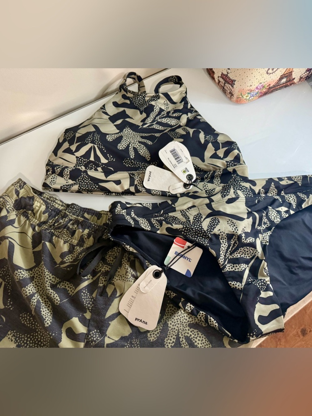 Prana Seaside 3 piece swim set Marine Street Top and Summer Wave bikini bottom